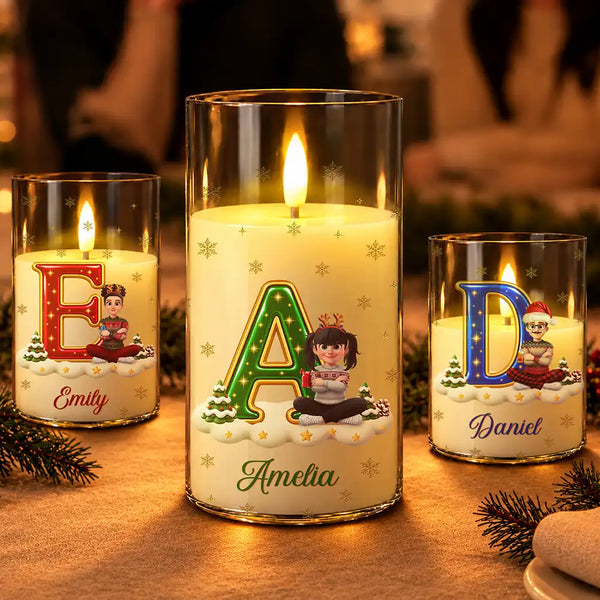 Christmas,Cozy,Family,Vector - Christmas Home Decor Gift For Family - Personalized Name & Character With Christmas Alphabet LED Candle