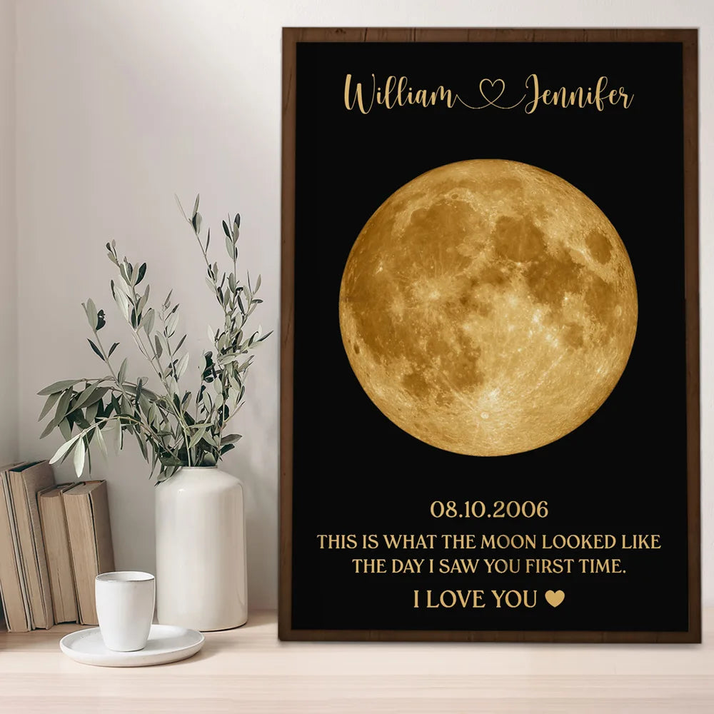 Anniversary, Christmas, Gift For Couples, Moon Phase, Old Couples, Romantic, Top Market - Anniversary Gift For Couple - Personalized Moon Phase What The Moon Looked Like Poster