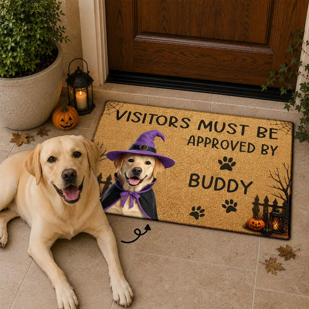 Custom Photo 3D Halloween Themed Pet All Visitors Must Be Approved By - Personalized Doormat