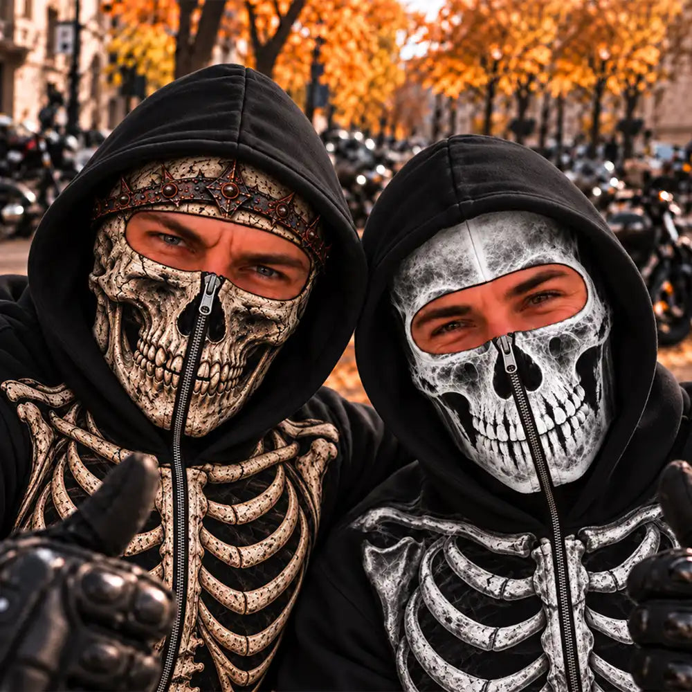 Christmas,Gift For Men,Gift For Yourself,Gifts For Him,Happy,No Custom- Gift For Him, Husband, Friends, Biker - Personalized Skeleton Balaclava Zip Hoodie