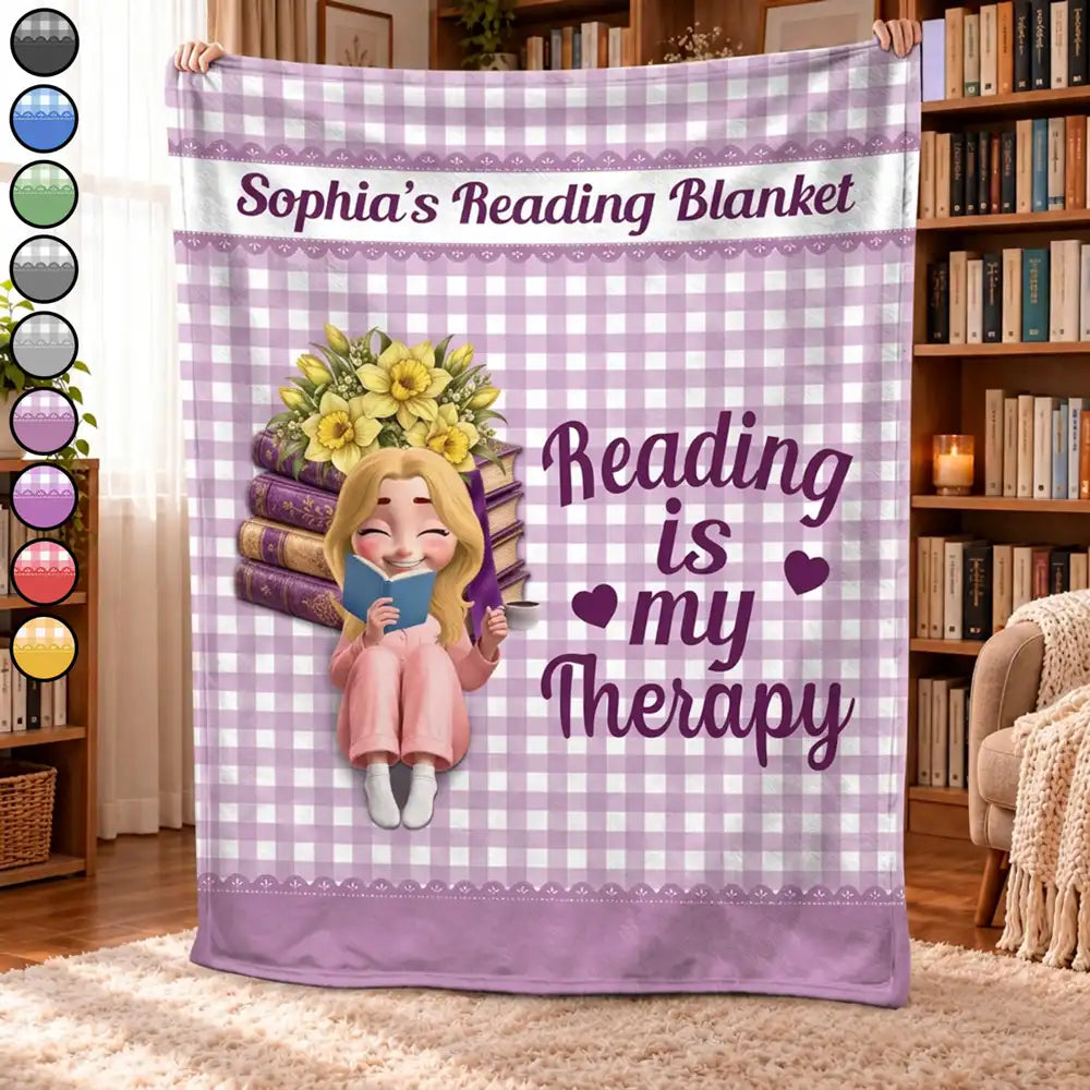 Gift For Book Lovers - Personalized Reading Is My Therapy Fleece Blanket, Sherpa Blanket