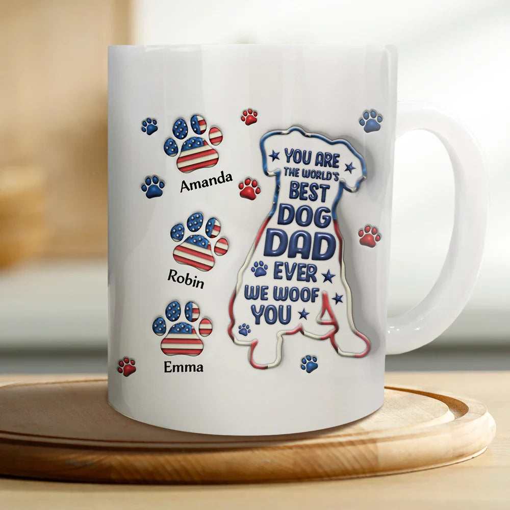 Happy Father's Day To A Pawsome Dad - 3D Inflated Effect Printed Mug, Personalized White Edge-to-Edge Mug
