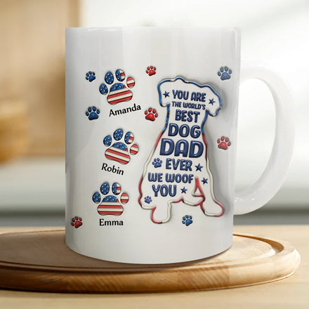 Bonne fête des pères à un papa génial ! Mug imprimé effet gonflé 3D, mug blanc personnalisé bord à bord.