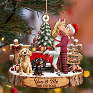 Christmas,Dog Couple,Dog Lovers,Gift For Couples,Pet Lovers,Playful,Vector - Christmas Gift For Couples With Dogs - Personalized 2-Layered Wooden Ornament