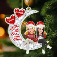 Afro Besties,Christmas,Gift For Bestie,Sentimental,Vector- Christmas Best Friends Gift - Personalized Besties Forever Sitting On Moon Acrylic Ornament