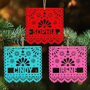 Christmas, Custom Text, Family, Happy, Top Market - Gift For Family - Personalized Papel Picado Wooden Ornament