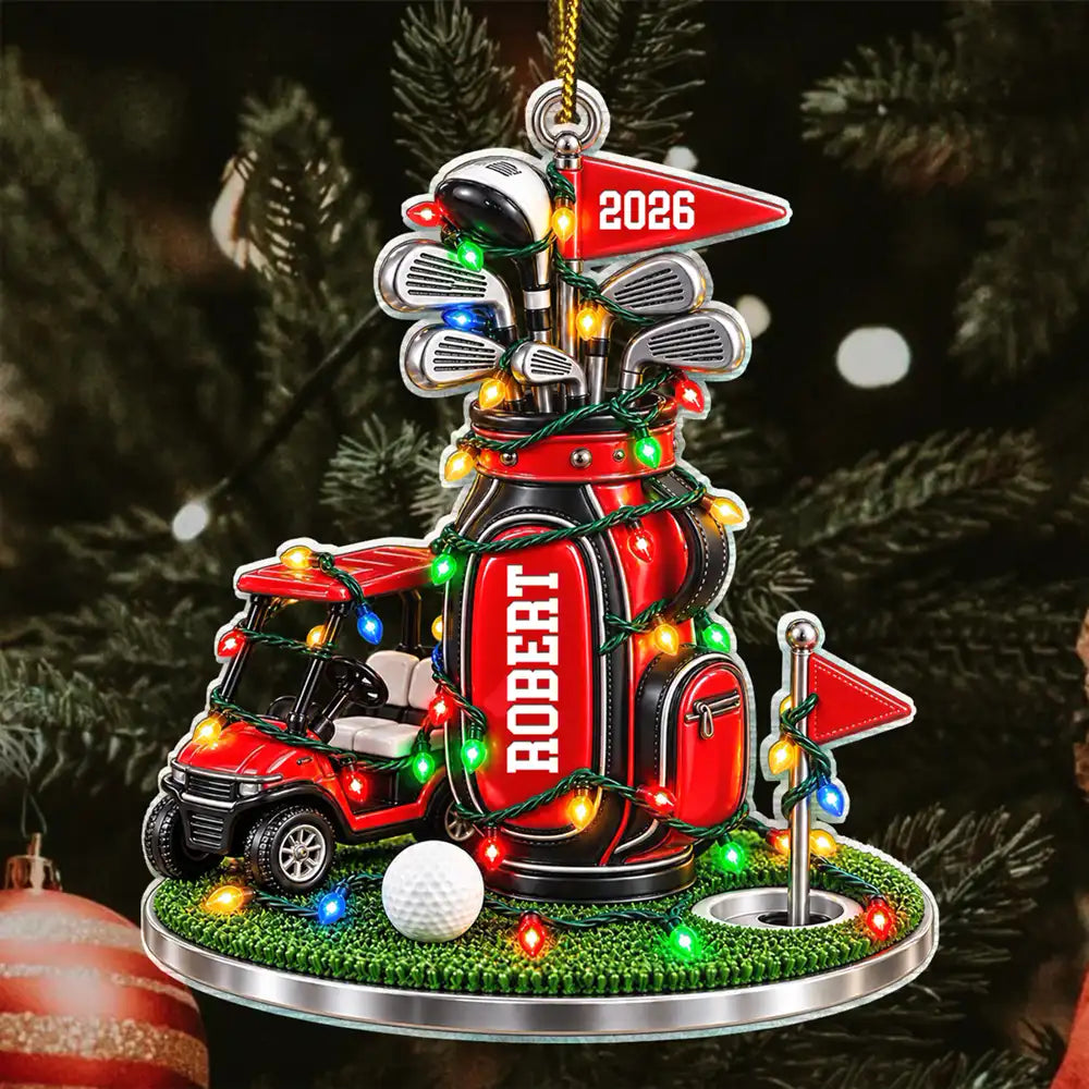 Christmas,Gift For Men,Gift For Yourself,Gifts For Him,Golf,Happy,Icon - Christmas Gift For Golfer Husband Dad Grandpa - Personalized Golf Bag Acrylic Ornament
