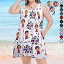 Gift For Mother,Gift For Grandma,Happy,Summer,Independence Day,Photo,Icon,Humorous - Custom Photo Stars & Stripes Best Mom Grandma Ever - Personalized Sleeveless Tank Dress