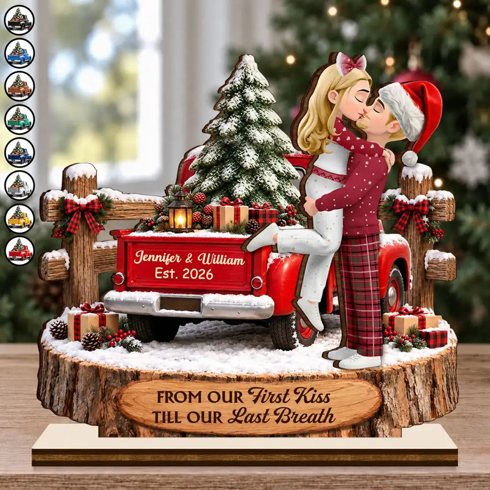 Farmhouse Romantic Gift For Couples - Personalized From Our First Kiss Wooden Plaque