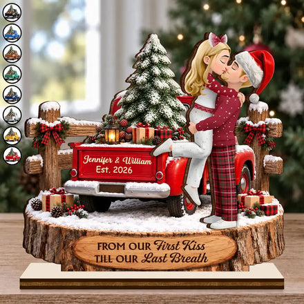 Farmhouse Romantic Gift For Couples - Personalized From Our First Kiss Wooden Plaque