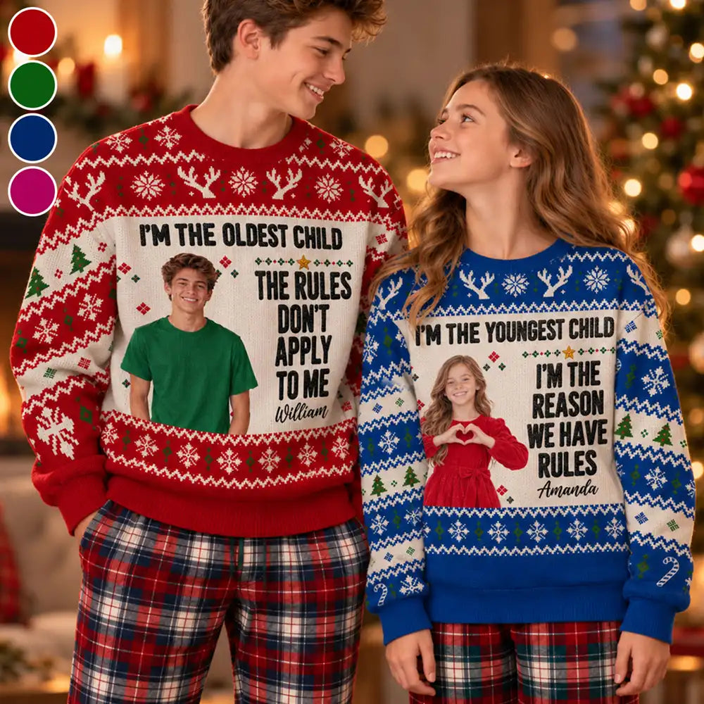 Christmas,Custom Photo,Humorous,Remove BG Photo - Funny Christmas Siblings Gift For Kids - Personalized Custom Photo Unisex Ugly Sweater
