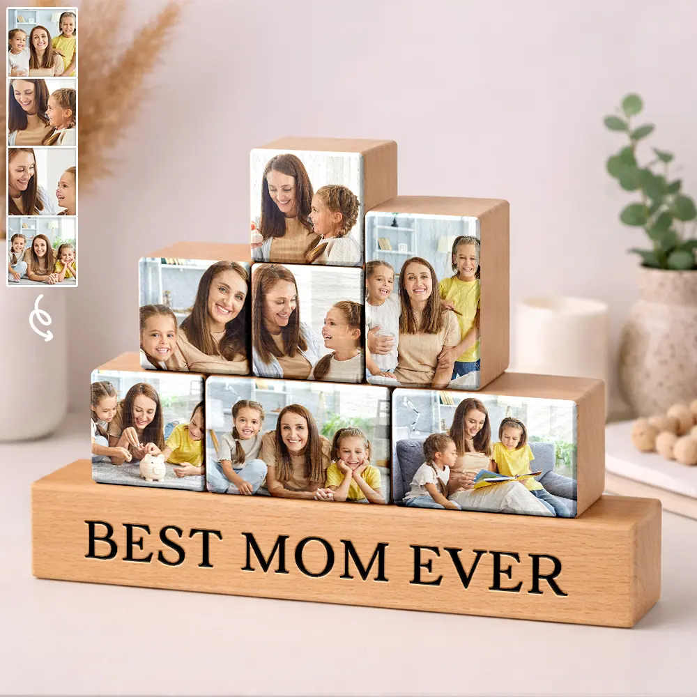Custom Photo Best Mom Ever - Personalized Wooden Stacking Photo Blocks ...