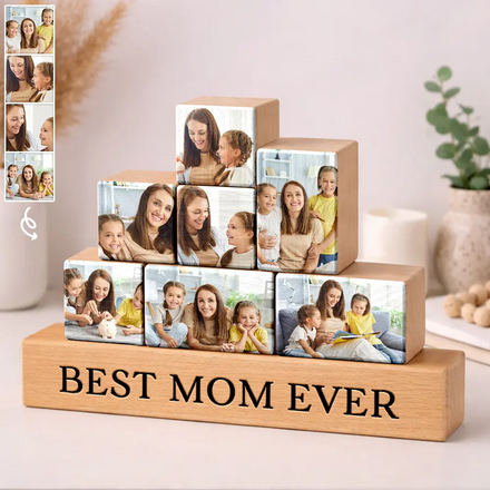 Custom Photo Best Mom Ever - Personalized Wooden Stacking Photo Blocks