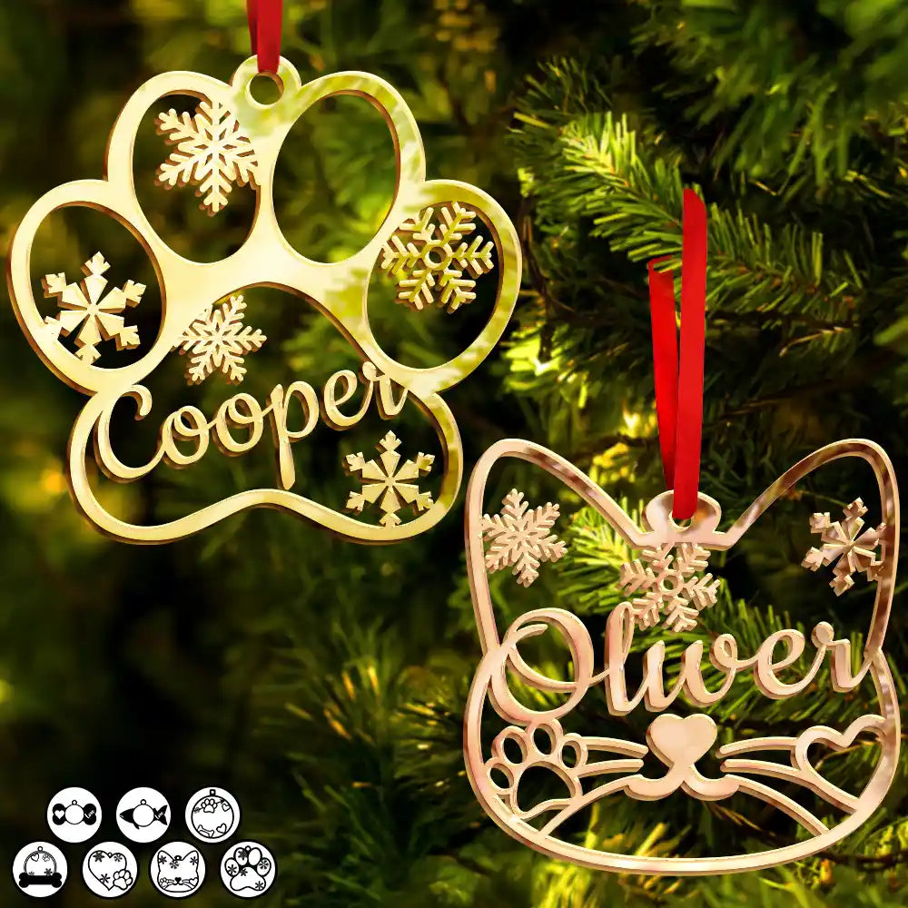 Christmas Pet Paw Sign With Names - Personalized DIY Mirror Acrylic Ornament