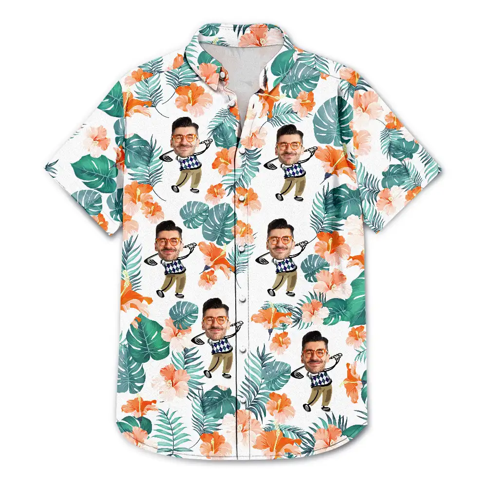 Gift For Men, Gift For Grandpa, Grandpa's Hobby, Dad's Hobby, Gift For Yourself, Funny, Gift For Husband, Gift For Boyfriend, Gift For Father, Sport Dad, Golf - Custom Photo Golf Lovers Funny Art - Personalized Hawaiian Shirt