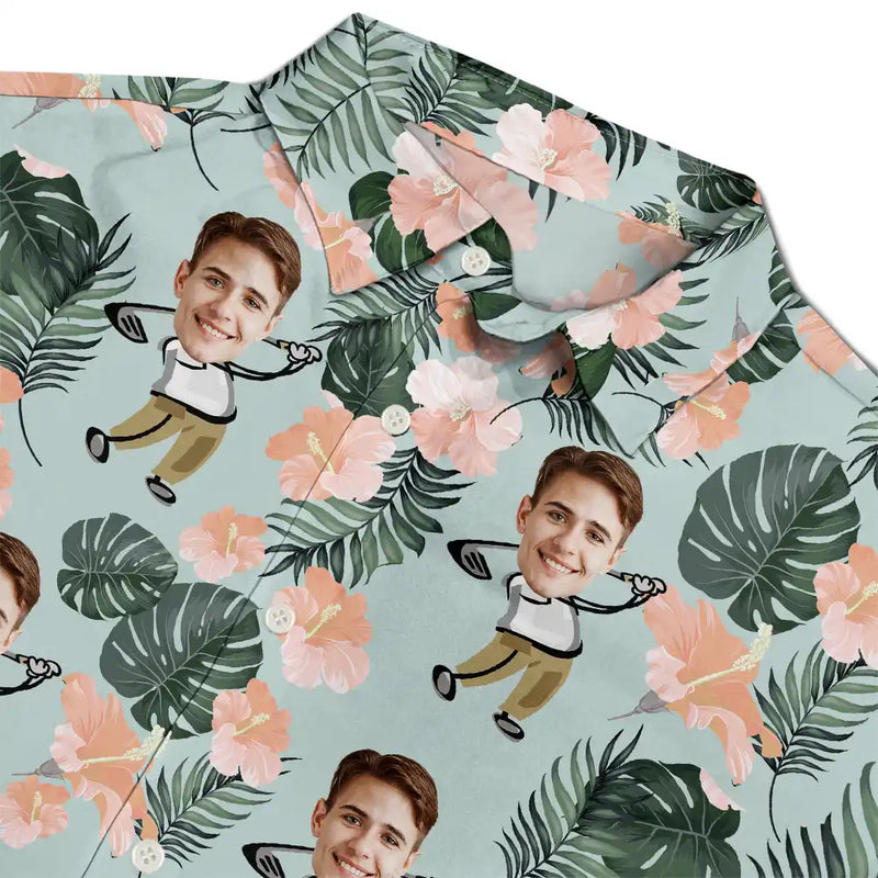 Gift For Men, Gift For Grandpa, Grandpa's Hobby, Dad's Hobby, Gift For Yourself, Funny, Gift For Husband, Gift For Boyfriend, Gift For Father, Sport Dad, Golf - Custom Photo Golf Lovers Funny Art - Personalized Hawaiian Shirt