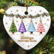 Christmas,Family,Gift For Sibling,Icon,Sentimental - Christmas Gift For Siblings - Personalized Brothers & Sisters Forever Linked Together Festive Ceramic Ornament