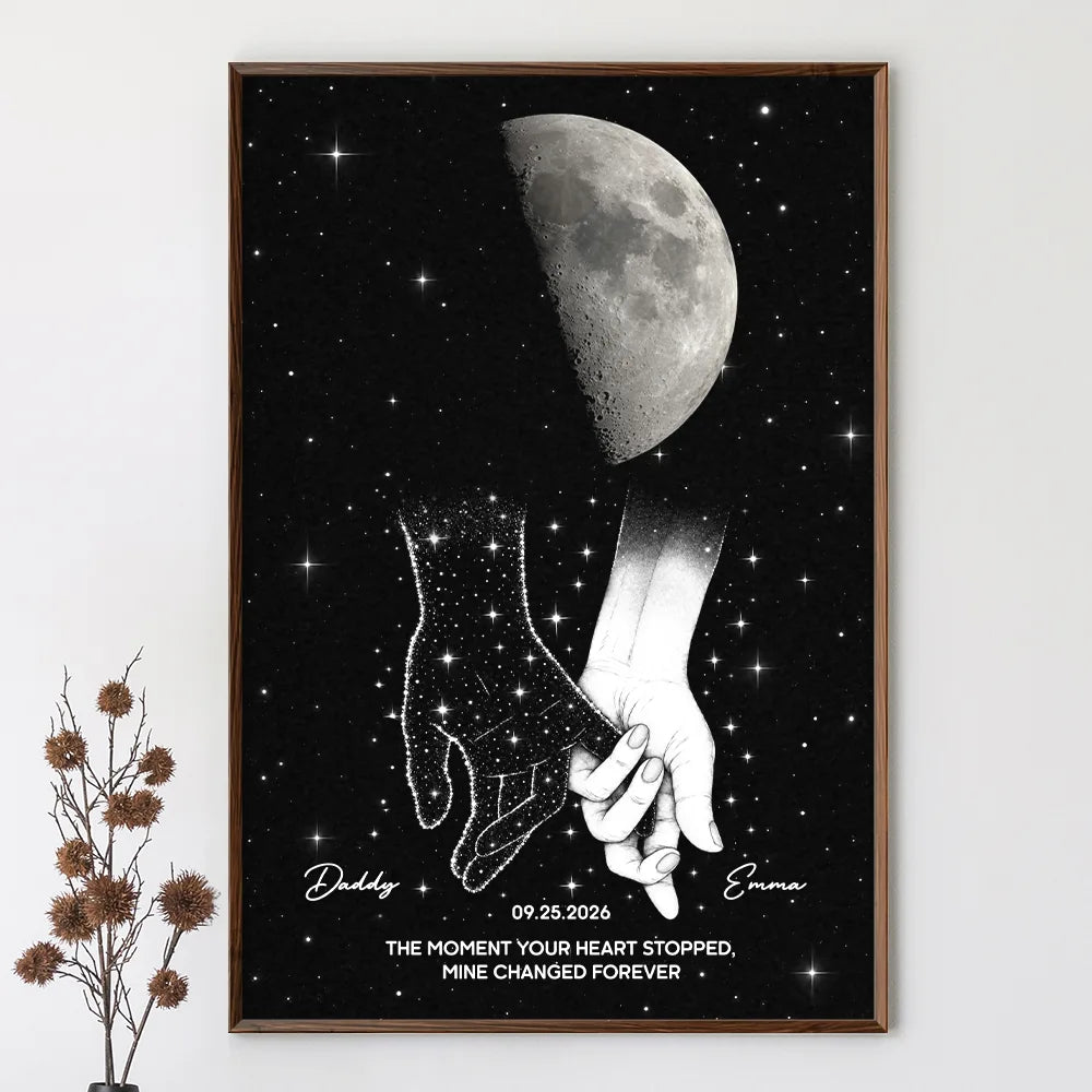 Christmas, Gift For Yourself, Gifts For Her, Gifts For Him, Memorial, Memorial Loved One, Moon Phase, Sentimental, Top Market - Sympathy Gift For Loss Of Loved One - Personalized Moon Phase Holding Hands Poster