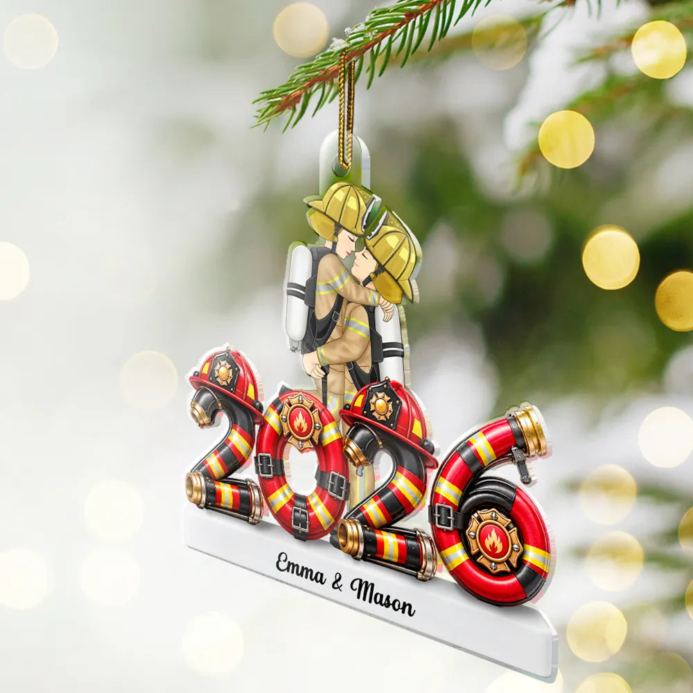 Christmas,Gift For Couples,Old Couples,Romantic,Vector - Gift For Uniform Couple - Police, Firefighter, Nurse, Army - Personalized Acrylic Ornament