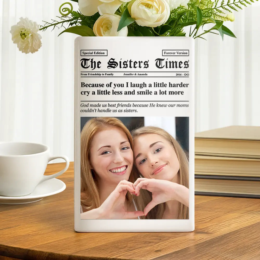 Afro Besties,Christmas,Custom Photo,Gift For Bestie,Humorous,Top Market,Upload Full Photo - Gift For Best Friend - Personalized Custom Photo Newspaper Ceramic Book Vase