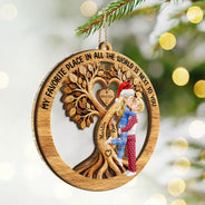 Christmas,Gift For Couples,Old Couples,Romantic,Vector - Christmas Gift For Couples - Personalized Kisssing Under Heart Tree 2-Layered Mix Ornament