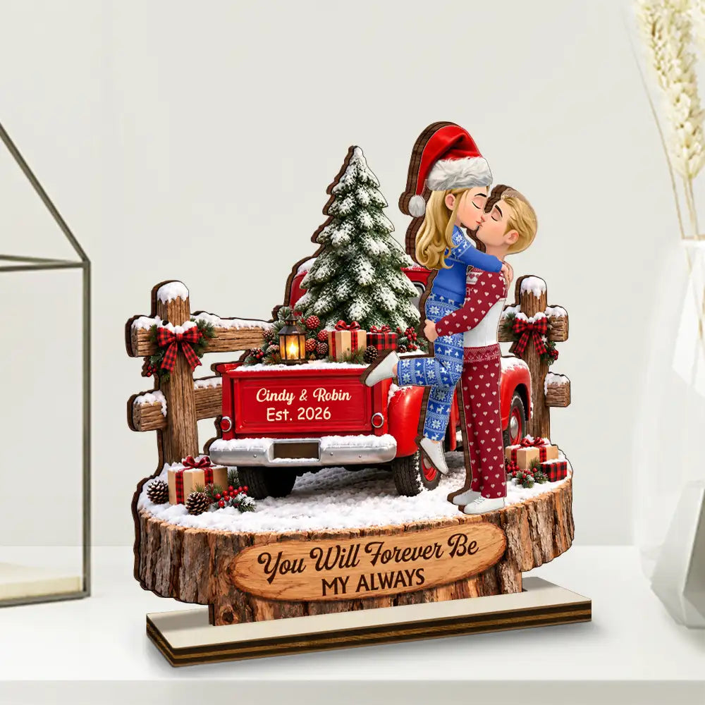 Christmas,Gift For Couples,Old Couples,Romantic,Vector - Farmhouse Romantic Gift For Couples - Personalized From Our First Kiss Wooden Plaque