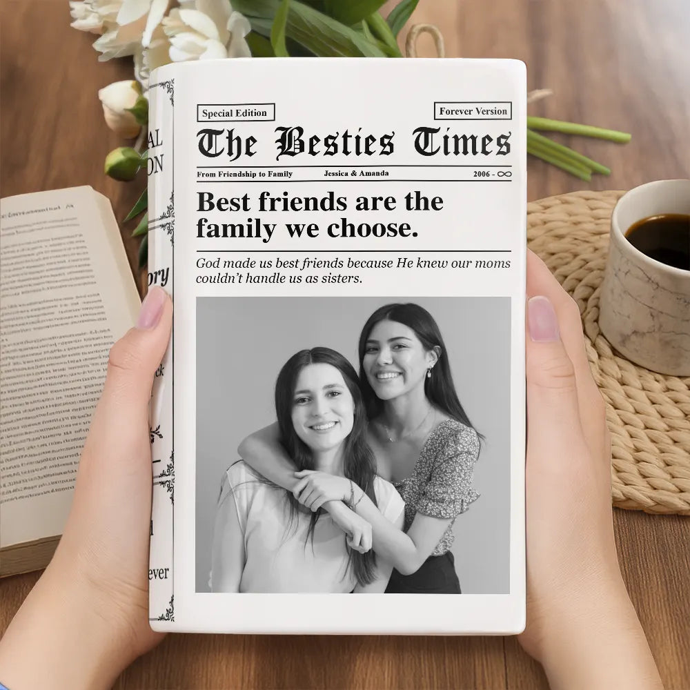 Afro Besties,Christmas,Custom Photo,Gift For Bestie,Humorous,Top Market,Upload Full Photo - Gift For Best Friend - Personalized Custom Photo Newspaper Ceramic Book Vase