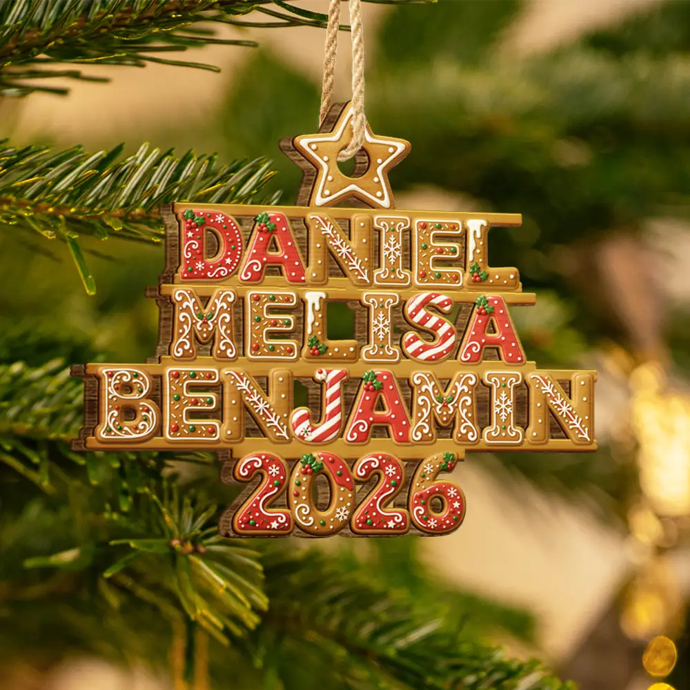 Christmas,Family,Happy,Icon - Family Gift - Personalized Gingerbread Name Style Wooden Ornament