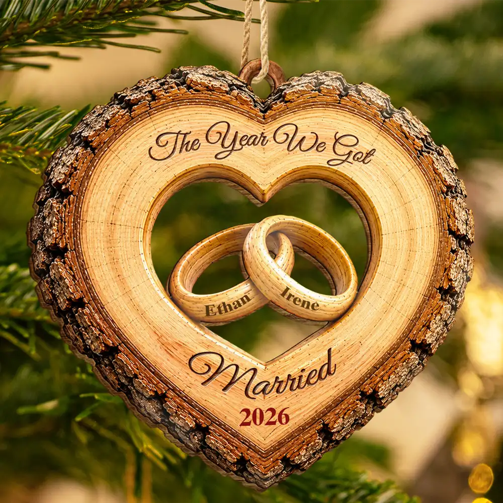 Christmas,First Christmas,Gift For Couples,Icon,Married Couple,Romantic - First Christmas Married Gift For Newlywed - Personalized Wooden Ornament