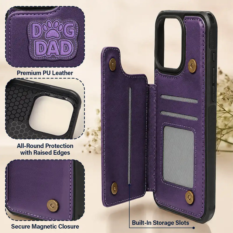 Pet Lovers,Pet Mom,Pet Dad,Cat Lovers,Cat Mom,Cat Dad,Dog Lovers,Dog Mom,Dog Dad,Gift For Women,Gift For Men,Happy,Top Market - Faux Embroidery Effect Pet Mom Pet Dad - Personalized Leather Flip Wallet Phone Case