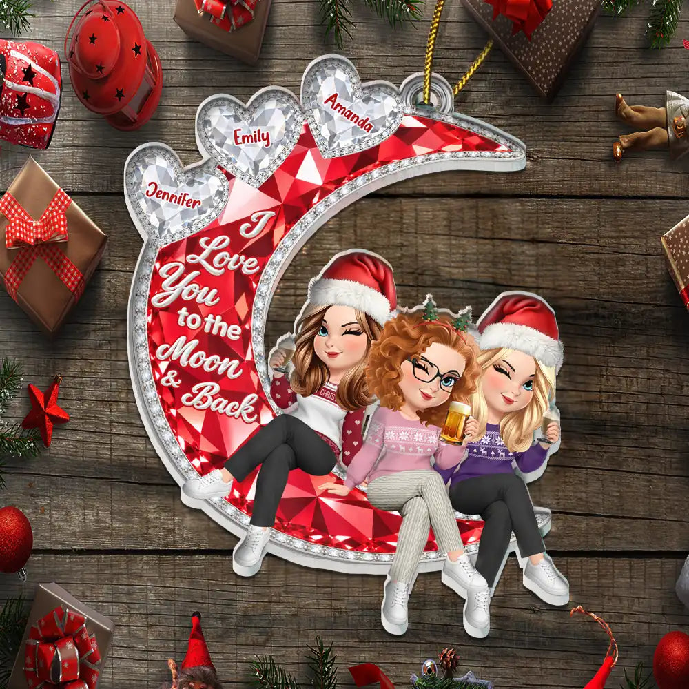 Afro Besties,Christmas,Gift For Bestie,Sentimental,Vector- Christmas Best Friends Gift - Personalized Besties Forever Sitting On Moon Acrylic Ornament