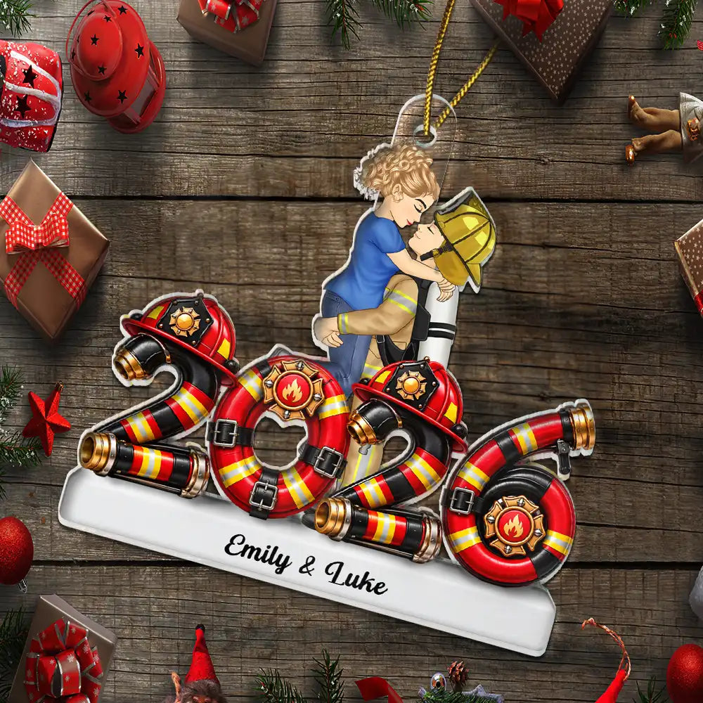 Christmas,Gift For Couples,Old Couples,Romantic,Vector - Gift For Uniform Couple - Police, Firefighter, Nurse, Army - Personalized Acrylic Ornament
