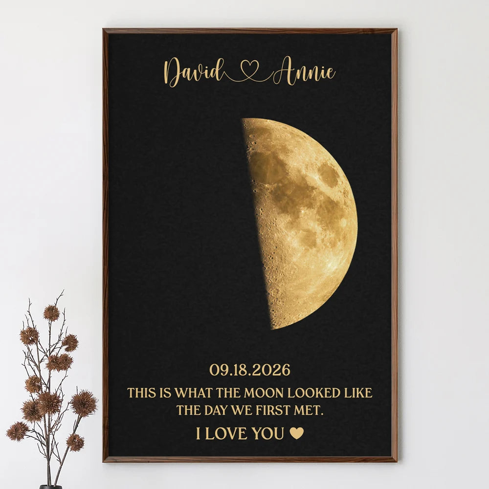 Anniversary, Christmas, Gift For Couples, Moon Phase, Old Couples, Romantic, Top Market - Anniversary Gift For Couple - Personalized Moon Phase What The Moon Looked Like Poster