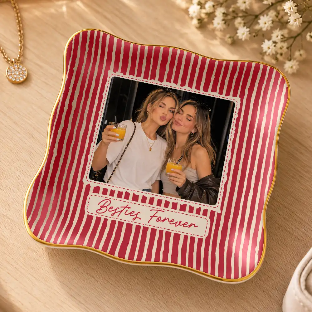 Afro Besties,Christmas,Custom Photo,Gift For Bestie,Humorous,Top Market,Upload Full Photo - Birthday Gift For Besties - Personalized Custom Photo Stripe Pattern Ring Dish