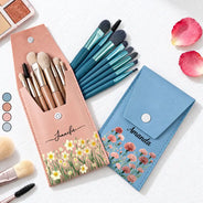 Gift For Her, Daughter, Sister - Personalized Birth Month Flower Makeup Brush Bag Set