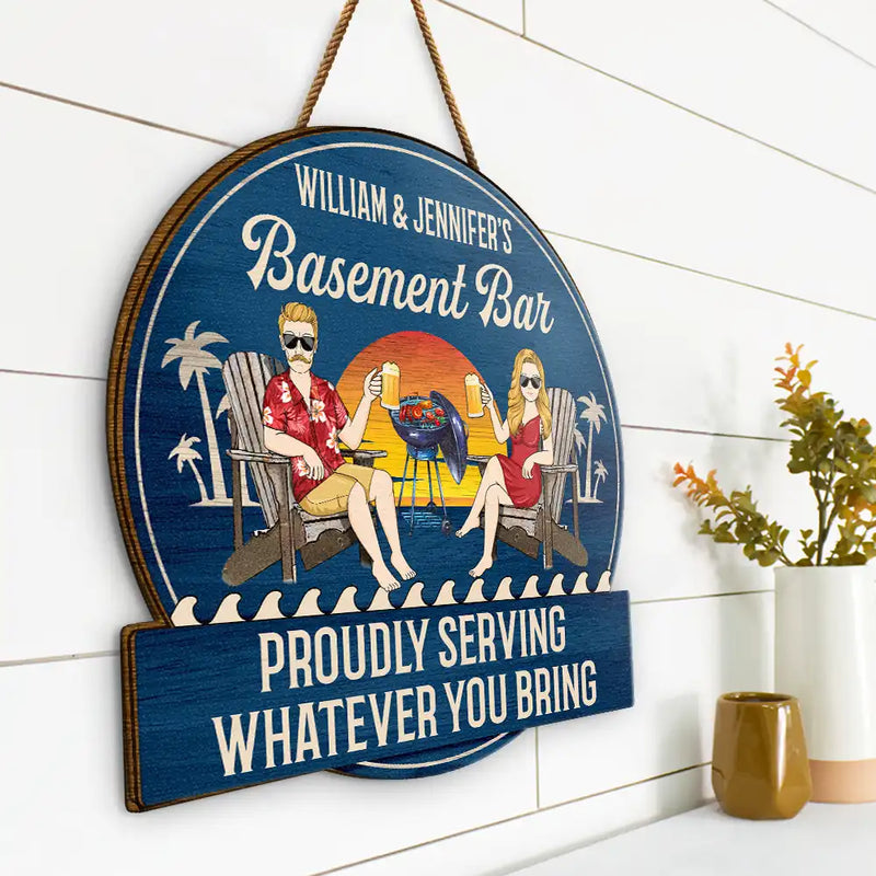 Couple Poolside Paradise - Personalized Custom Shaped Wood Sign