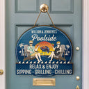 Couple Poolside Paradise - Personalized Custom Shaped Wood Sign