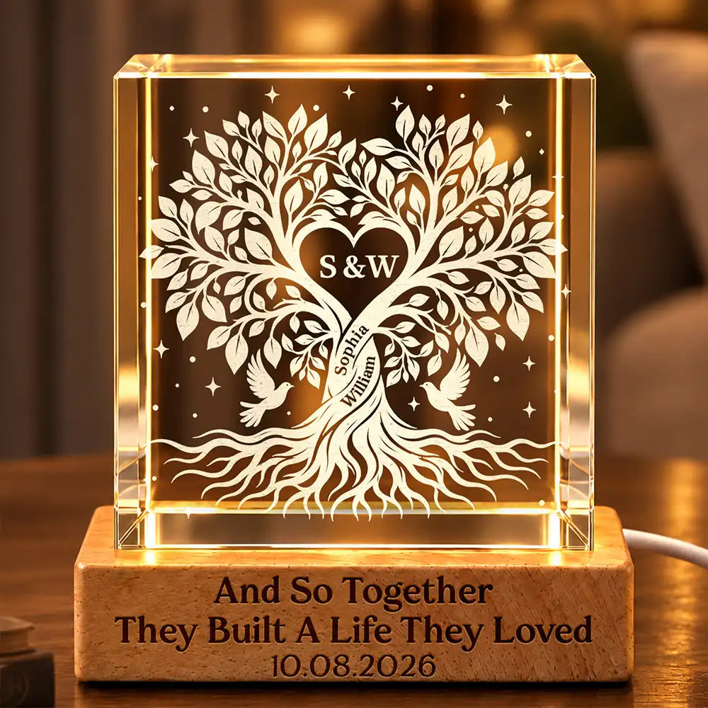 Anniversary,Custom Text,Gift For Couples,Indoor Decor,Old Couples,Romantic - Anniversary Gift For Couples - Personalized And So Together They Built A Life They Loved Crystal Cube Lamp
