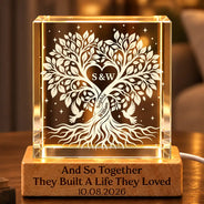 Anniversary,Custom Text,Gift For Couples,Indoor Decor,Old Couples,Romantic - Anniversary Gift For Couples - Personalized And So Together They Built A Life They Loved Crystal Cube Lamp