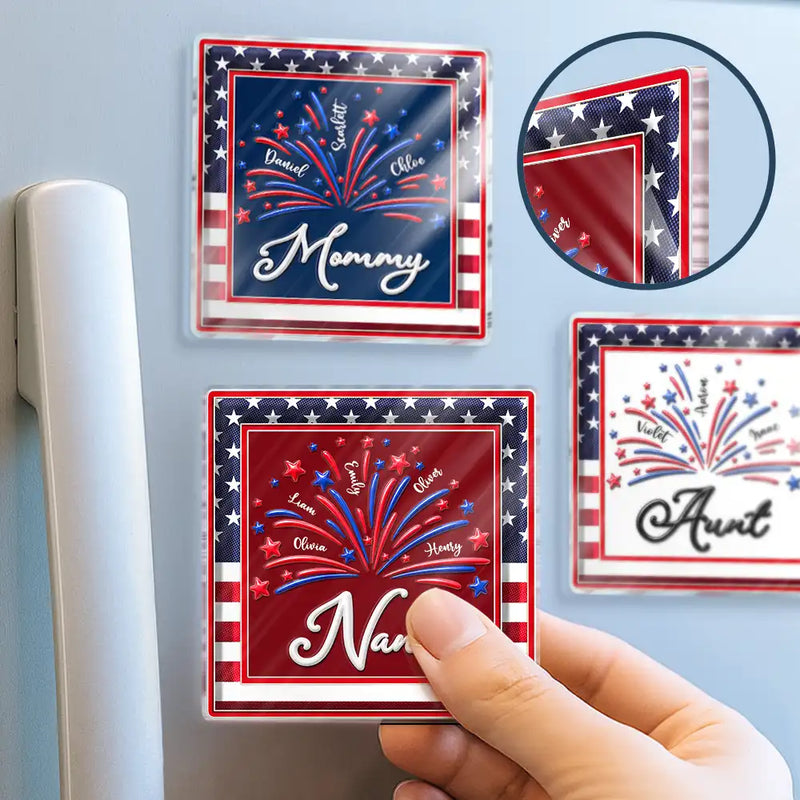 Gift For Mother,Gift For Grandma,Gift For Father,Gift For Grandpa,Independence Day,Top Market,Confident - America Mom Grandma Fireworks Celebration - Personalized Acrylic Magnet