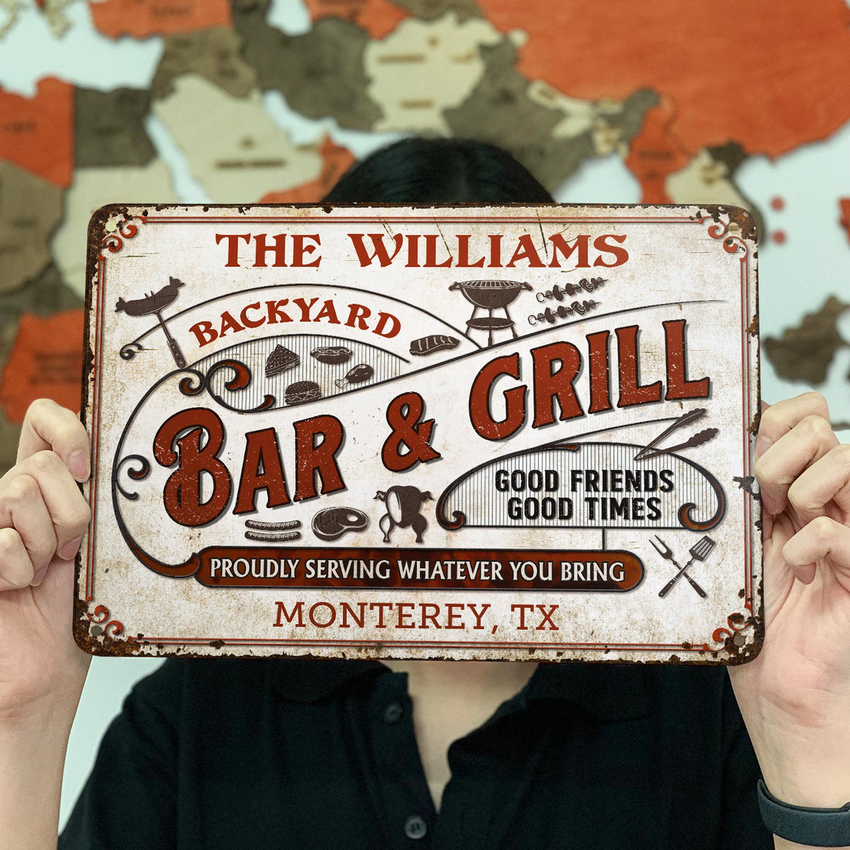 Grillades personnalisées, fièrement au service de vos invités, apportez des panneaux métalliques classiques personnalisés
