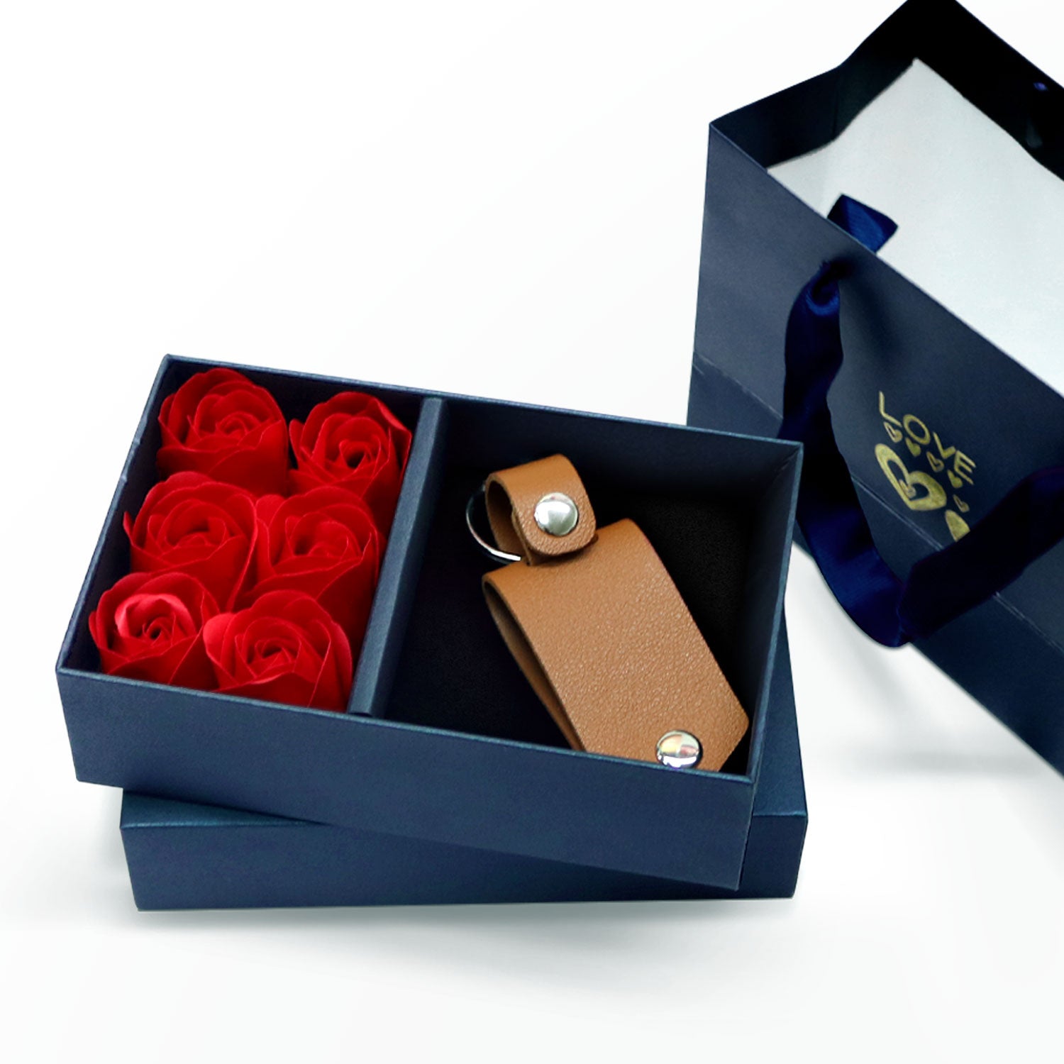 Gift Box With Red Rose - Paper Gift Box For Keychain