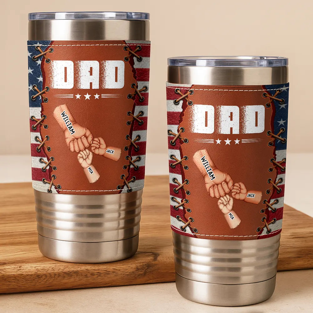 Gift For Father,Gift For Grandpa,Independence Day,Happy,Icon,Confident - America Stars And Stripes Sewn Effect Dad Grandpa Hand Punch - Personalized Leather Tumbler