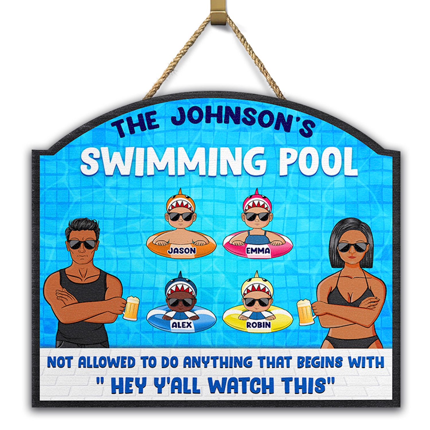 Pool Warning Not Allowed To Do Anything Begins With Watch This - Funny Decor For Pool, Home Decor, Funny Pool Sign - Personalized Custom Shaped Wood Sign