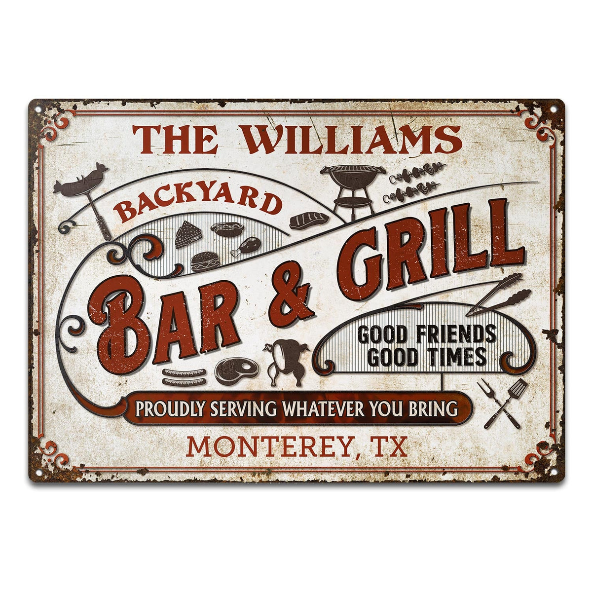 Grillades personnalisées, fièrement au service de vos invités, apportez des panneaux métalliques classiques personnalisés