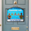 Avertissement concernant la piscine : Interdiction de faire quoi que ce soit, commence par « Regardez ceci » – Décoration amusante pour piscine, décoration intérieure, panneau de piscine amusant – Panneau en bois personnalisé en forme de cœur