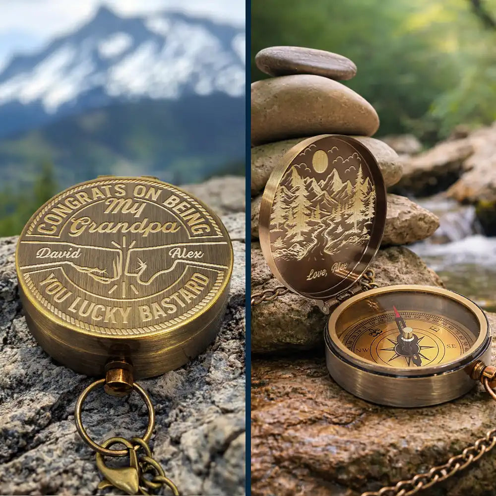 Gift For Husband,Gift For Boyfriend,Gift For Men,Gift For Grandpa,Gift For Father,Gift For Son,Gift For Brothers,Happy,Grateful - Congrats On Being My Dad Grandpa Husband You Lucky Man - Personalized Engraved Brass Compass