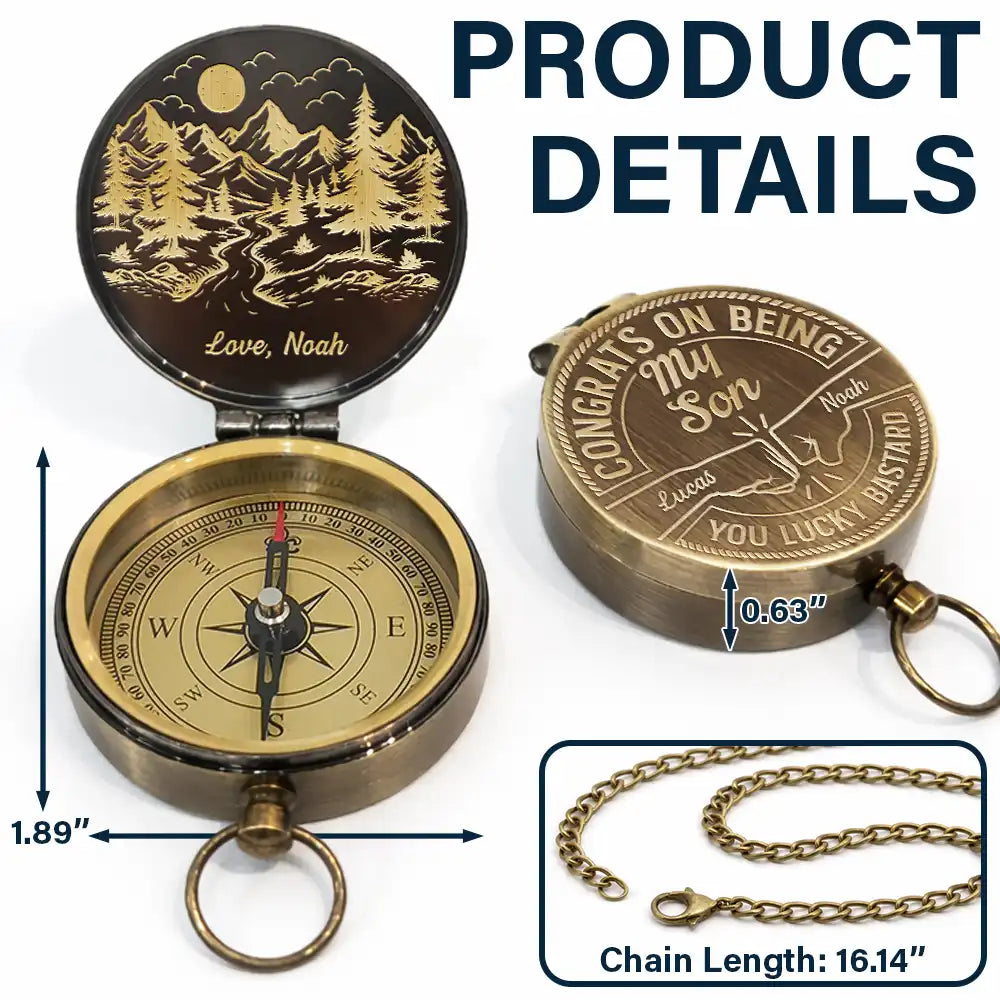 Gift For Husband,Gift For Boyfriend,Gift For Men,Gift For Grandpa,Gift For Father,Gift For Son,Gift For Brothers,Happy,Grateful - Congrats On Being My Dad Grandpa Husband You Lucky Man - Personalized Engraved Brass Compass