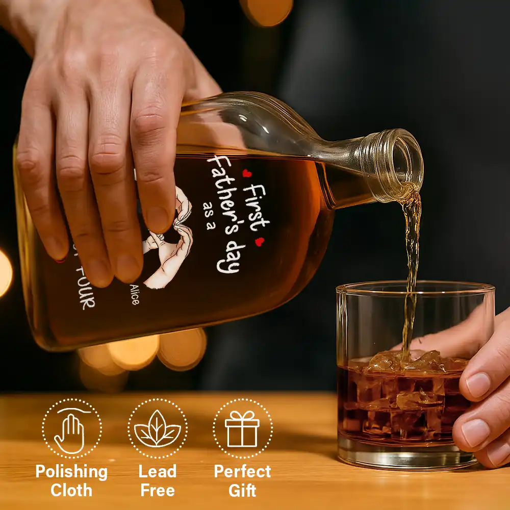 Gift For Father,Gift For Men,Happy,Vector - First Time Ever As A Family Of Three - Personalized Whiskey Bottle