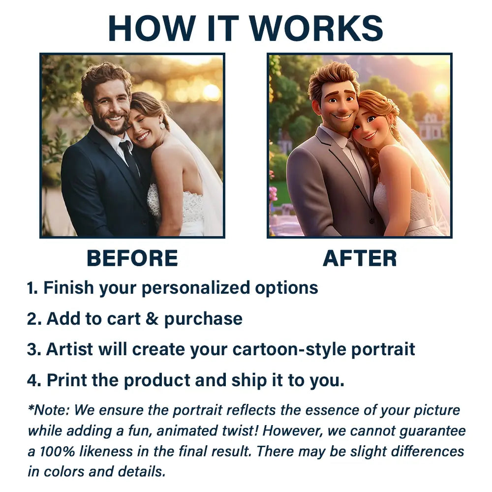 Custom Photo Cartoon Portrait Loving Couple - Personalized Stained Glass Window Hanging Suncatcher